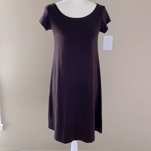 Eileen Fisher Chocolate Brown Cap Sleeve Organic Cotton Dress, Size XS